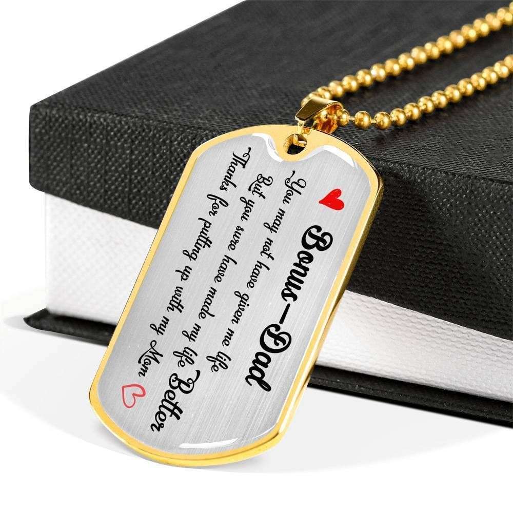 Bonus Dad Dog Tag Custom Picture Father’S Day Gift, Thanks For Putting Up With My Mom Dog Tag Military Chain Necklace For Bonus Dad Gifts for dad Rakva