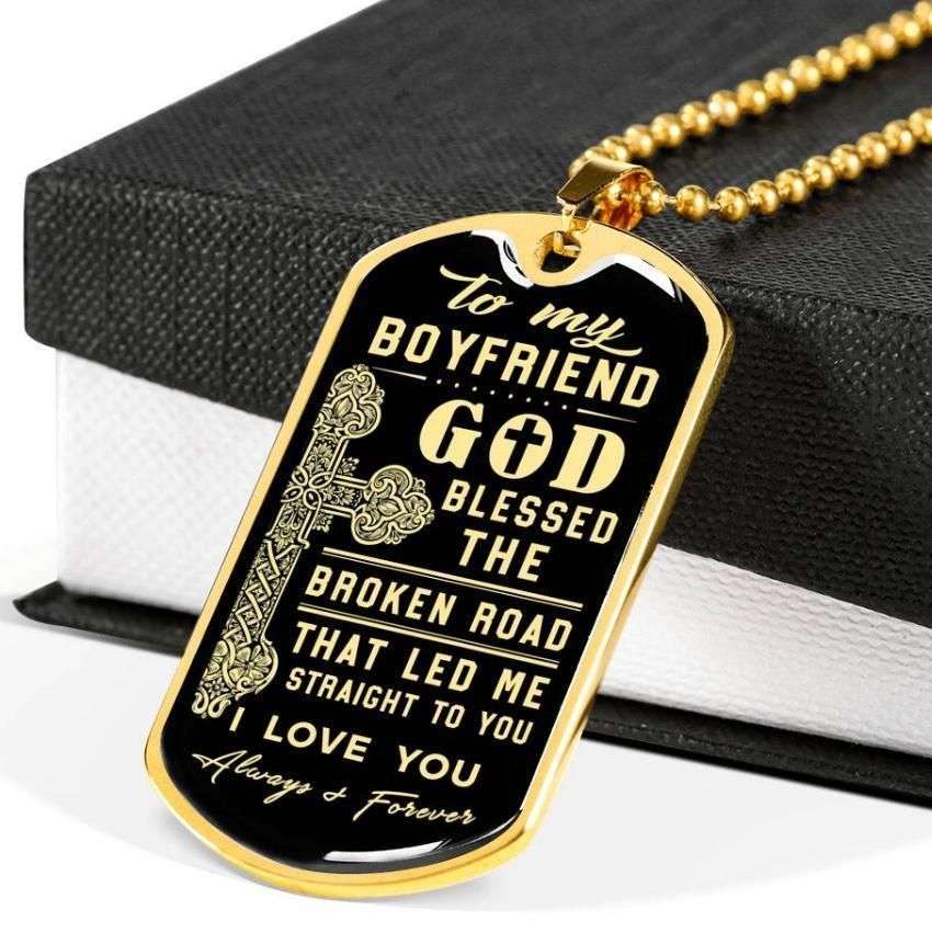 Boyfriend Dog Tag, Custom Picture To My Boyfriend God Led Me Straight To You Dog Tag Military Chain Necklace Gifts For Him Gifts For Boyfriend Rakva