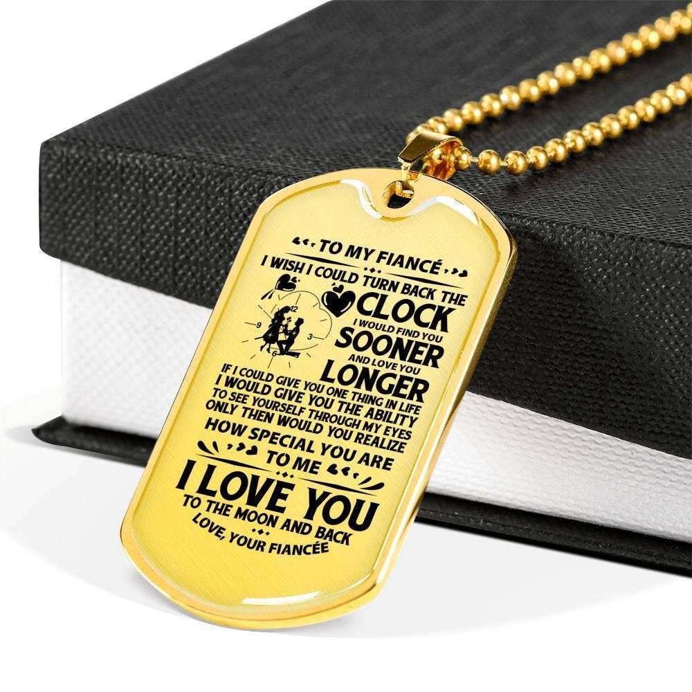 Boyfriend Dog Tag, Custom Picture To My Fiance Love You To The Moon And Back Dog Tag Military Chain Necklace Gifts For Boyfriend Rakva