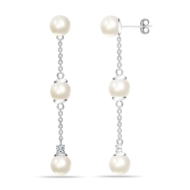 Timeless Beauty – 925 Sterling Silver Triple Pearl Drop Dangle Stud Earrings | Rakva