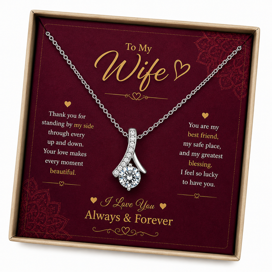 Rakva To My Wife Love Pendant Necklace, Romantic Gift for Wife, I Love You Always & Forever Gift for Her