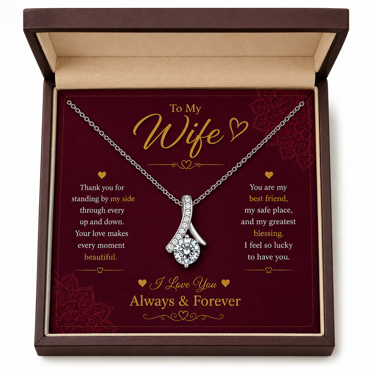 Rakva To My Wife Love Pendant Necklace, Romantic Gift for Wife, I Love You Always & Forever Gift for Her
