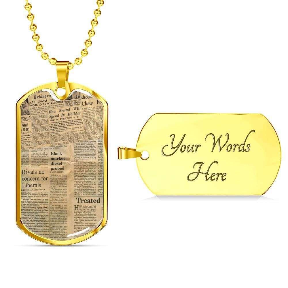 Custom Old Newspaper Dog Tag Military Chain Necklace Gift For Men Dog Tag Rakva