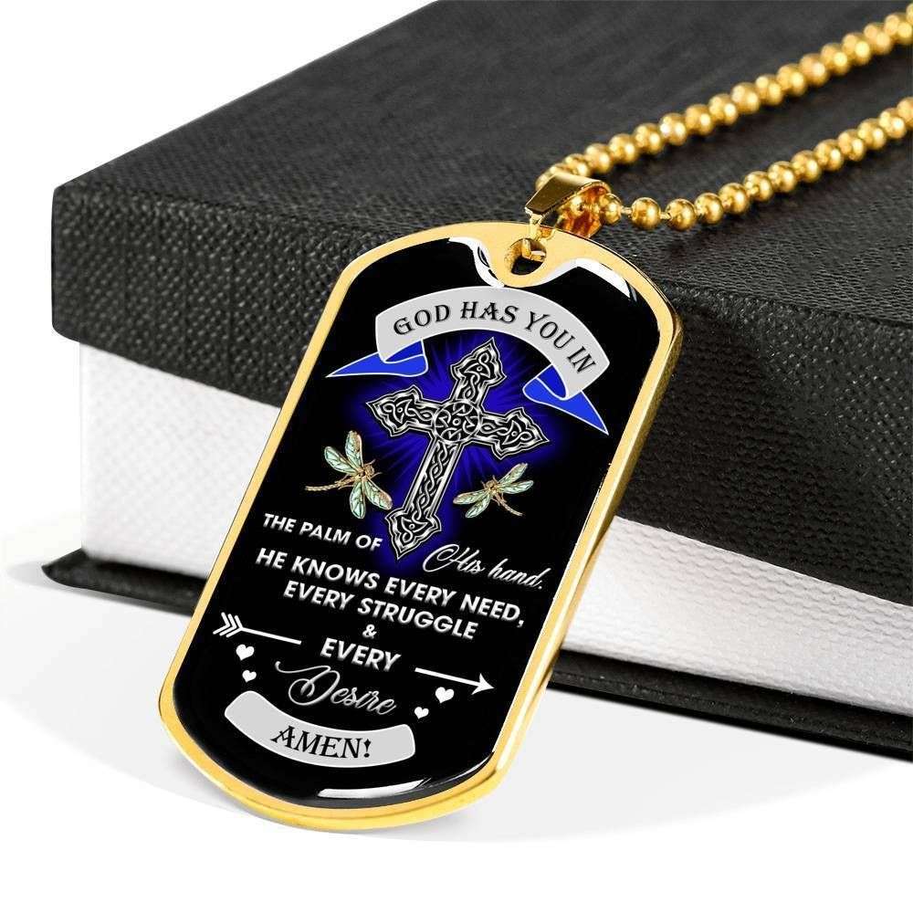 Custom Picture Dog Tag Dragonfly God Has You In The Palm In His Hand Dog Tag Military Chain Necklace Rakva
