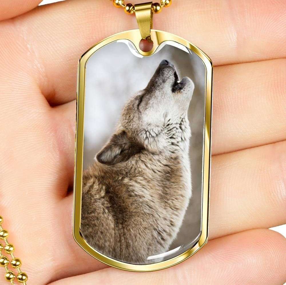 Custom Picture Howling Wolf Dog Tag Military Chain Necklace For Men Dog Tag Rakva