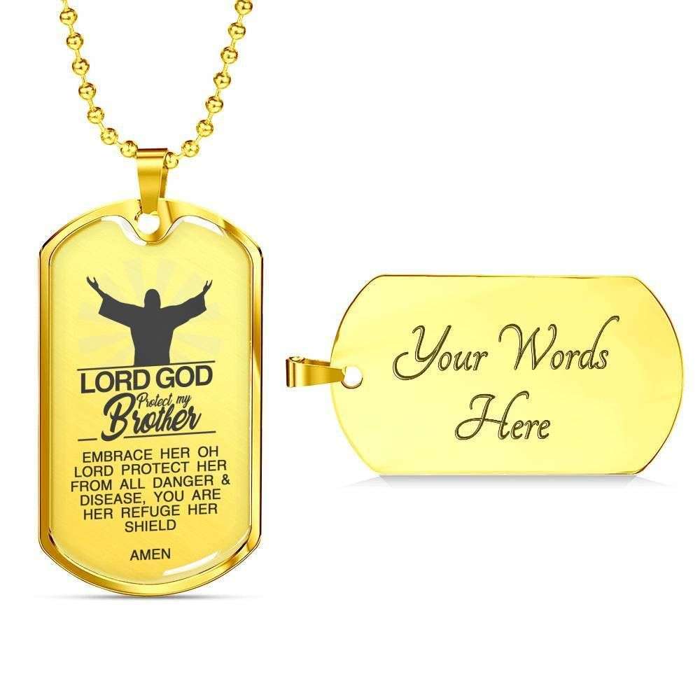 Custom Picture Lord God Protect My Brother Dog Tag Military Chain Necklace Dog Tag Rakva