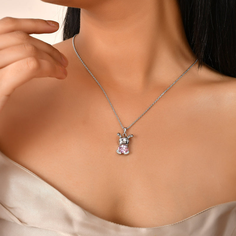 Whimsical Charm – Swarovski Crystal Bunny Necklace | 925 Silver Pendant Set by Rakva