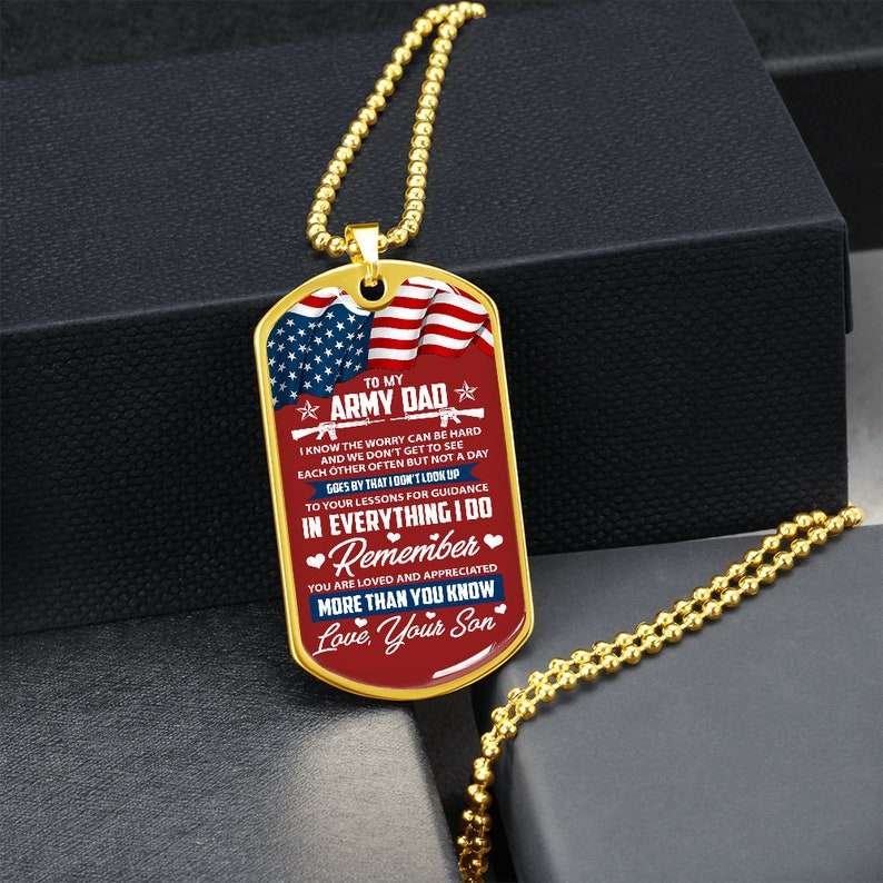 Dad Dog Tag, Army Dad Fathers Day Dog Tag, Fathers Day Necklace, Army Dad Gifts, A Child-Daughter Or Son’S Gift To Father Daddy Christmas Day Rakva