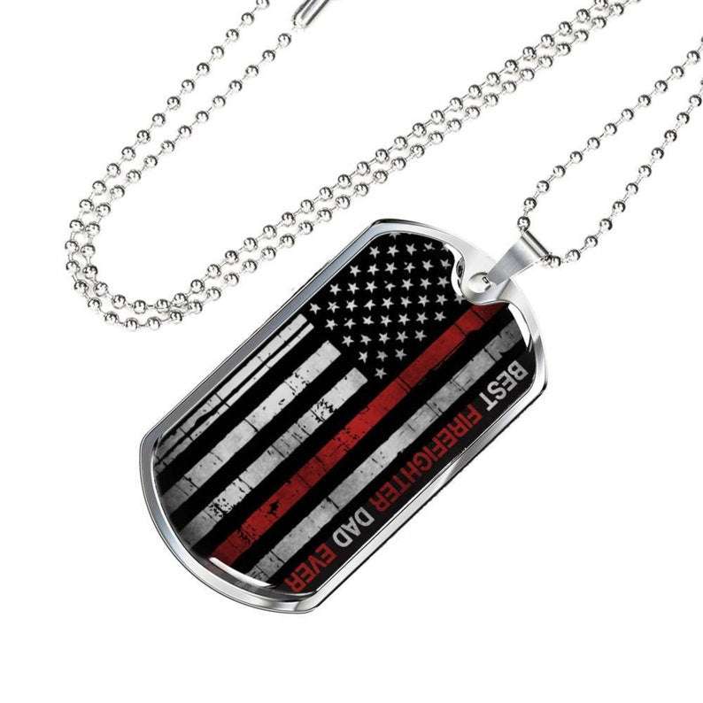 Dad Dog Tag, Best Firefighter Dad Ever American Flag Dog Tag Necklace “ Father’S Day Necklace, Firefighter, Fireman, Dad Gift Necklace Christmas Day Rakva