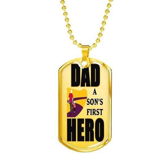 Dad Dog Tag Custom Picture Father’S Day, A Son’S First Hero Dog Tag Necklace Gift For Dad Father's Day Rakva