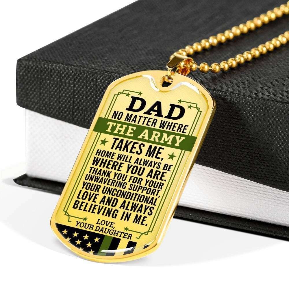 Dad Dog Tag Custom Picture Father’S Day, Army Daughter Gift For Dad Necklace Home Is Where You Are Father's Day Rakva