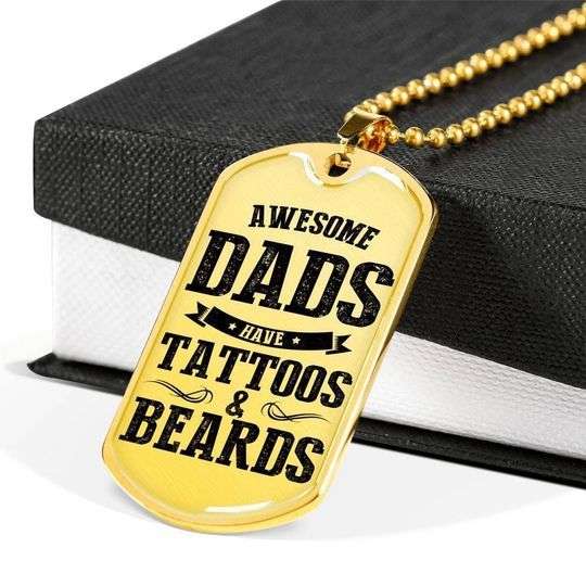 Dad Dog Tag Custom Picture Father’S Day, Awesome Dads Have Tattoos And Beards Dog Tag Necklace Gift For Dad Father's Day Rakva