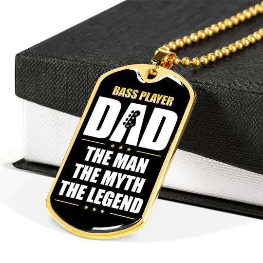Dad Dog Tag Custom Picture Father’S Day, Bass Player Dad The Man The Myth Dog Tag Necklace Gift For Daddy Father's Day Rakva