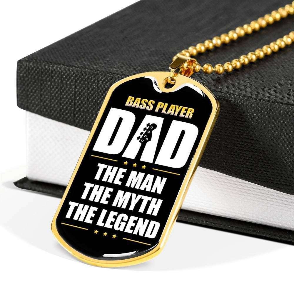 Dad Dog Tag Custom Picture Father’S Day, Bass Player Dad The Man The Myth Dog Tag Necklace Gift For Daddy Father's Day Rakva