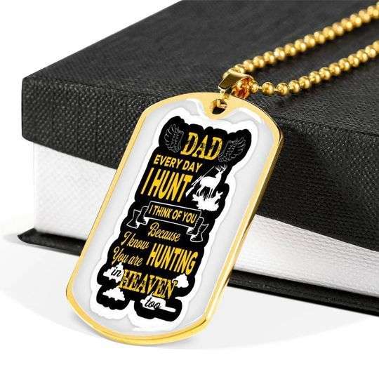 Dad Dog Tag Custom Picture Father’S Day, Because I Know You Hunting In Heaven Dog Tag Necklace For Dad Father's Day Rakva