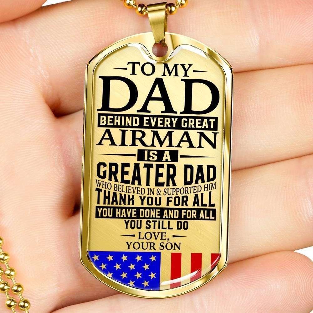 Dad Dog Tag Custom Picture Father’S Day, Behind Every Great Airman Is A Greater Dad Necklace Son Gift For Dad Father's Day Rakva