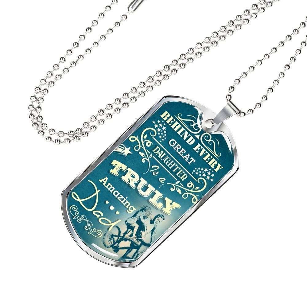 Dad Dog Tag Custom Picture, Father’S Day Behind Every Great Daughter Dog Tag Necklace For Dad Father's Day Rakva