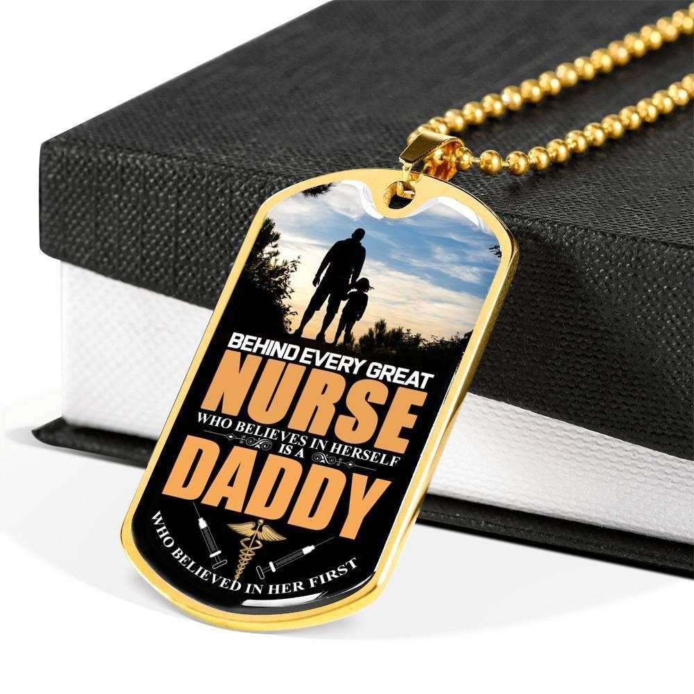 Dad Dog Tag Custom Picture Father’S Day, Behind Every Great Nurse Dog Tag Necklace Gift For Dad Father's Day Rakva