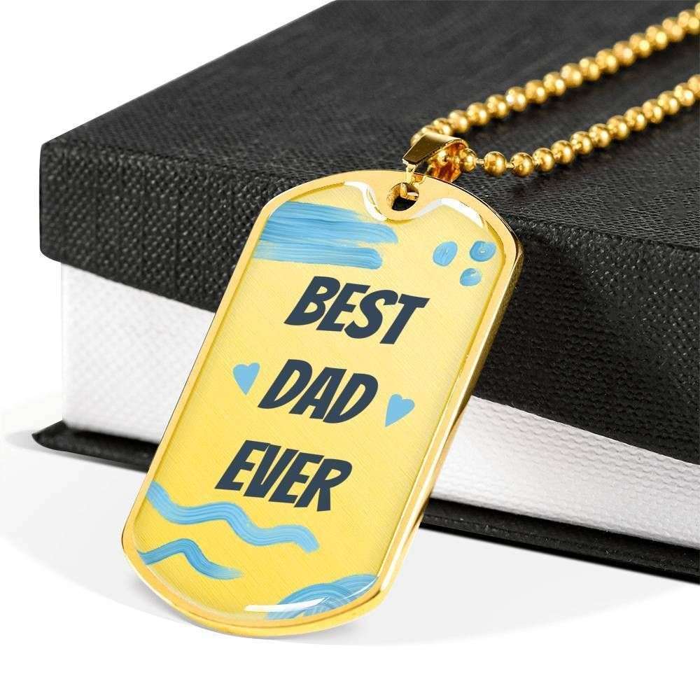 Dad Dog Tag Custom Picture Father’S Day, Best Dad Ever Blue Heart Dots Dog Tag Necklace For Dad Father's Day Rakva