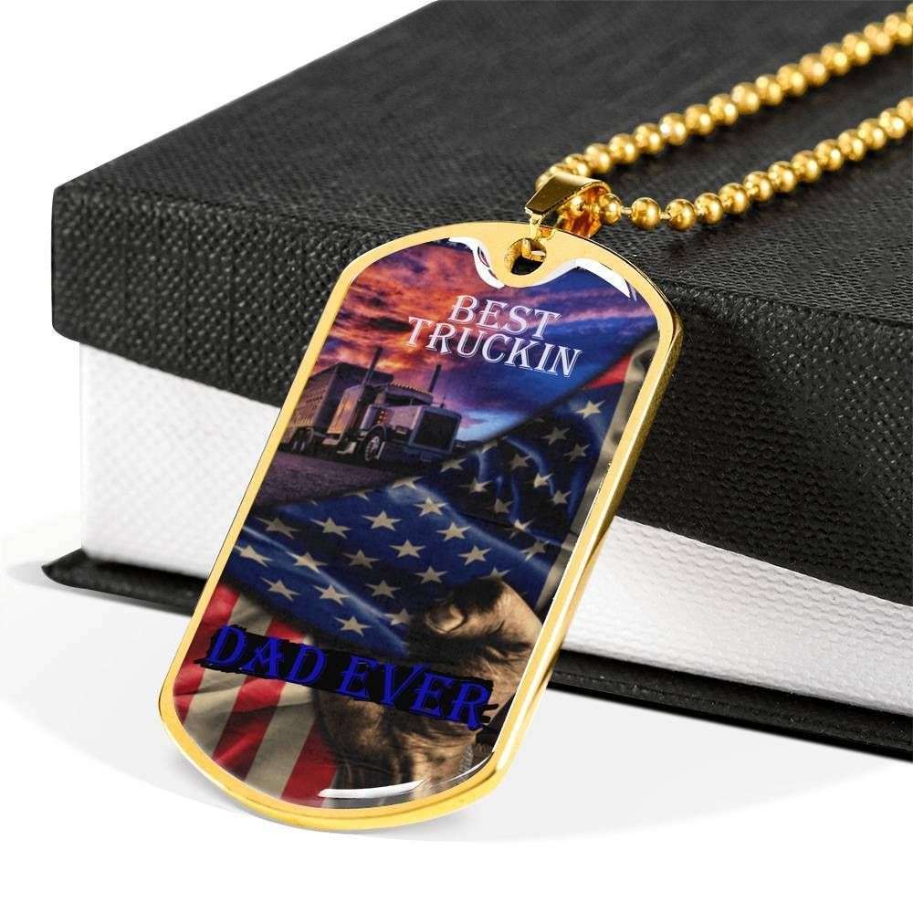 Dad Dog Tag Custom Picture Father’S Day, Best Trucking Dad Ever Dog Tag Necklace Gift For Men Father's Day Rakva