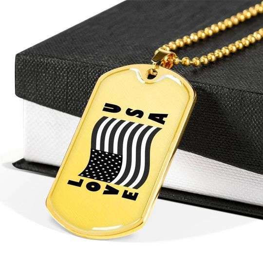 Dad Dog Tag Custom Picture Father’S Day, Black And White Usa Flag Love Dog Tag Necklace For Dad Father's Day Rakva