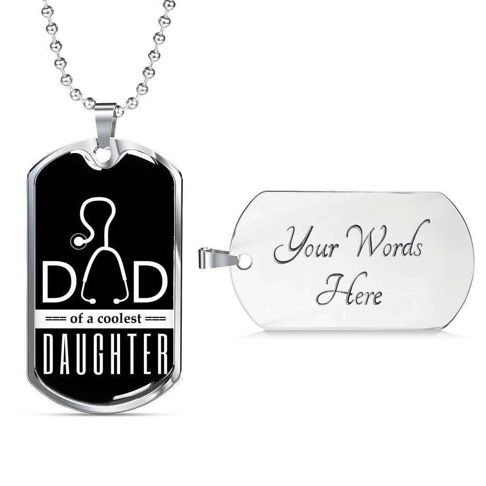 Dad Dog Tag Custom Picture Father’S Day, Dad Of Coolest Daughter Dog Tag Necklace For Doctor Dad Father's Day Rakva