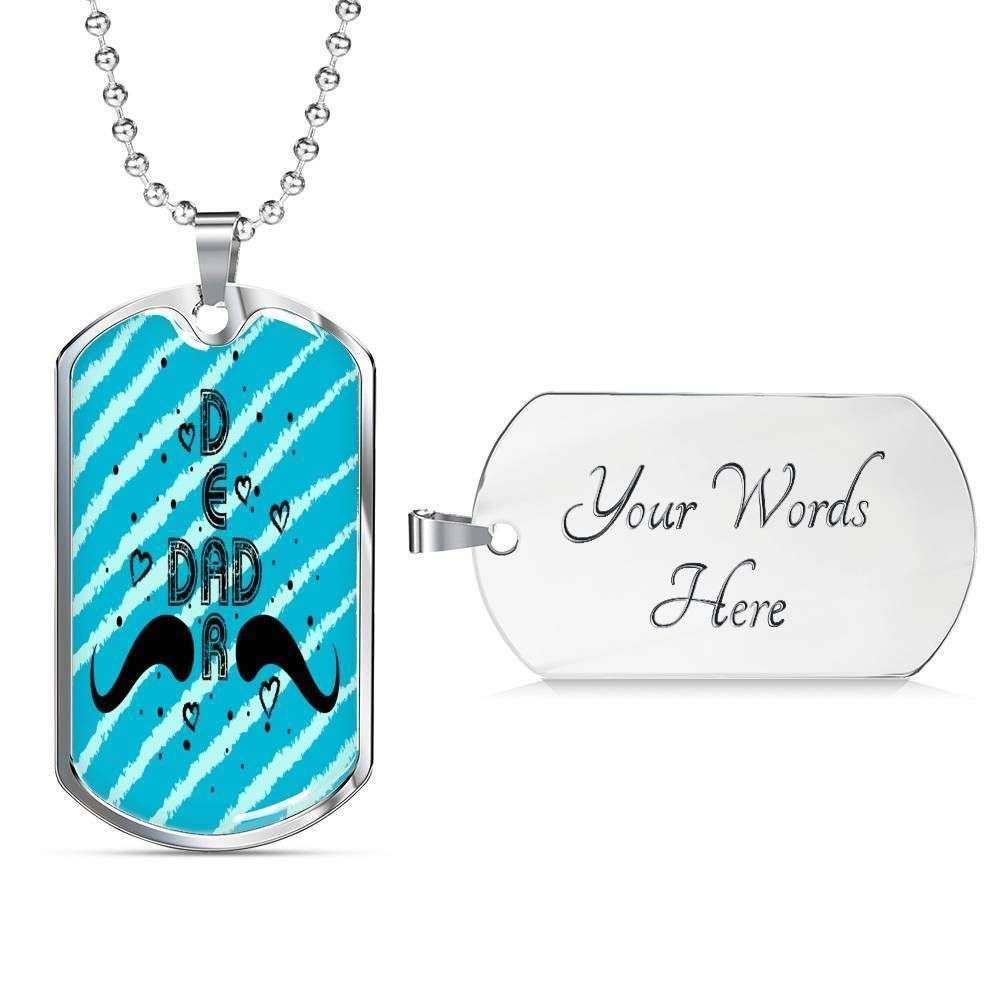 Dad Dog Tag Custom Picture Father’S Day, Dear Dad Blue Stripes Dog Tag Necklace For Men Father's Day Rakva