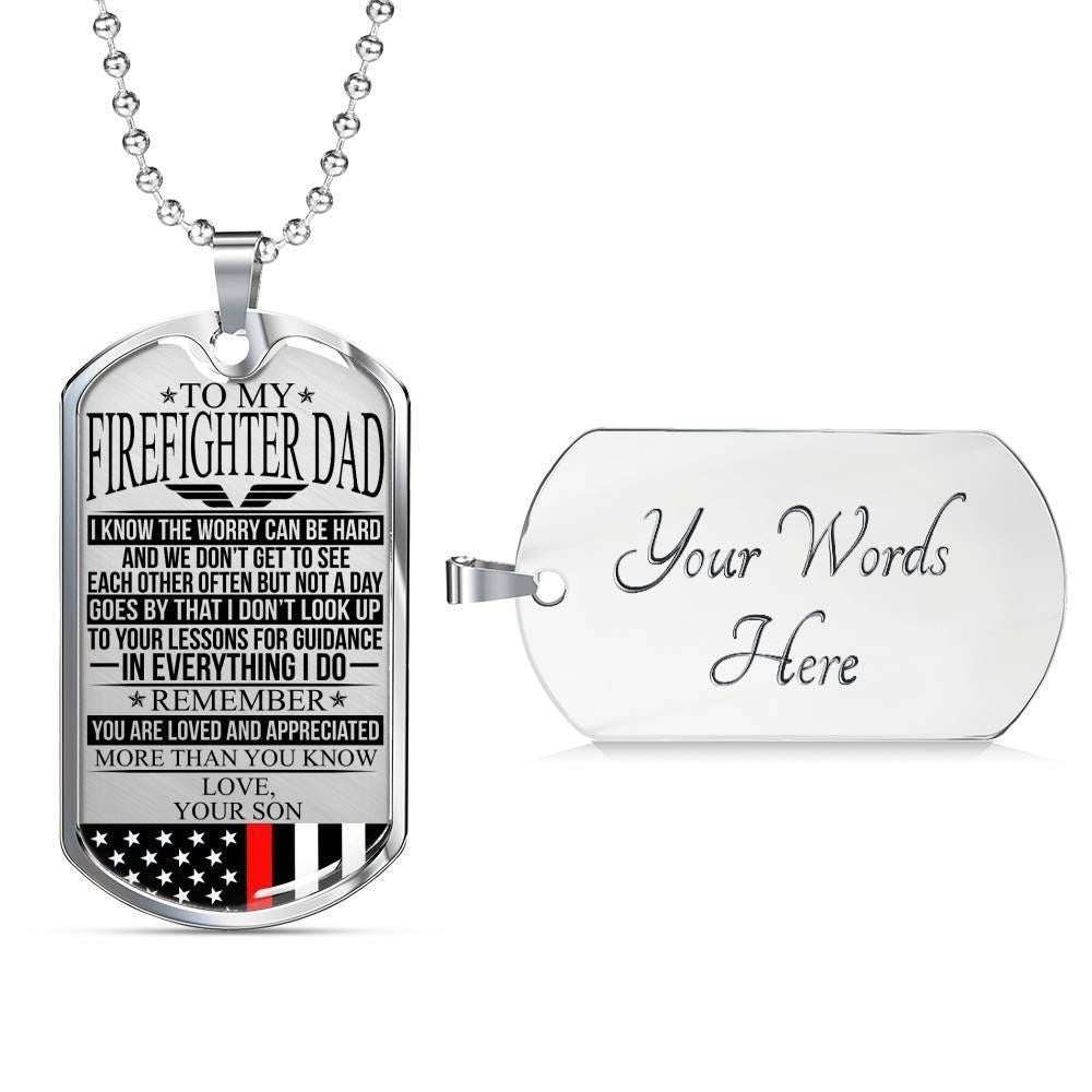 Dad Dog Tag Custom Picture, Father’S Day Dog Tag Firefighter’S Dad “ The Worry “ Dog Tag Necklace Custom Engraved Father's Day Rakva