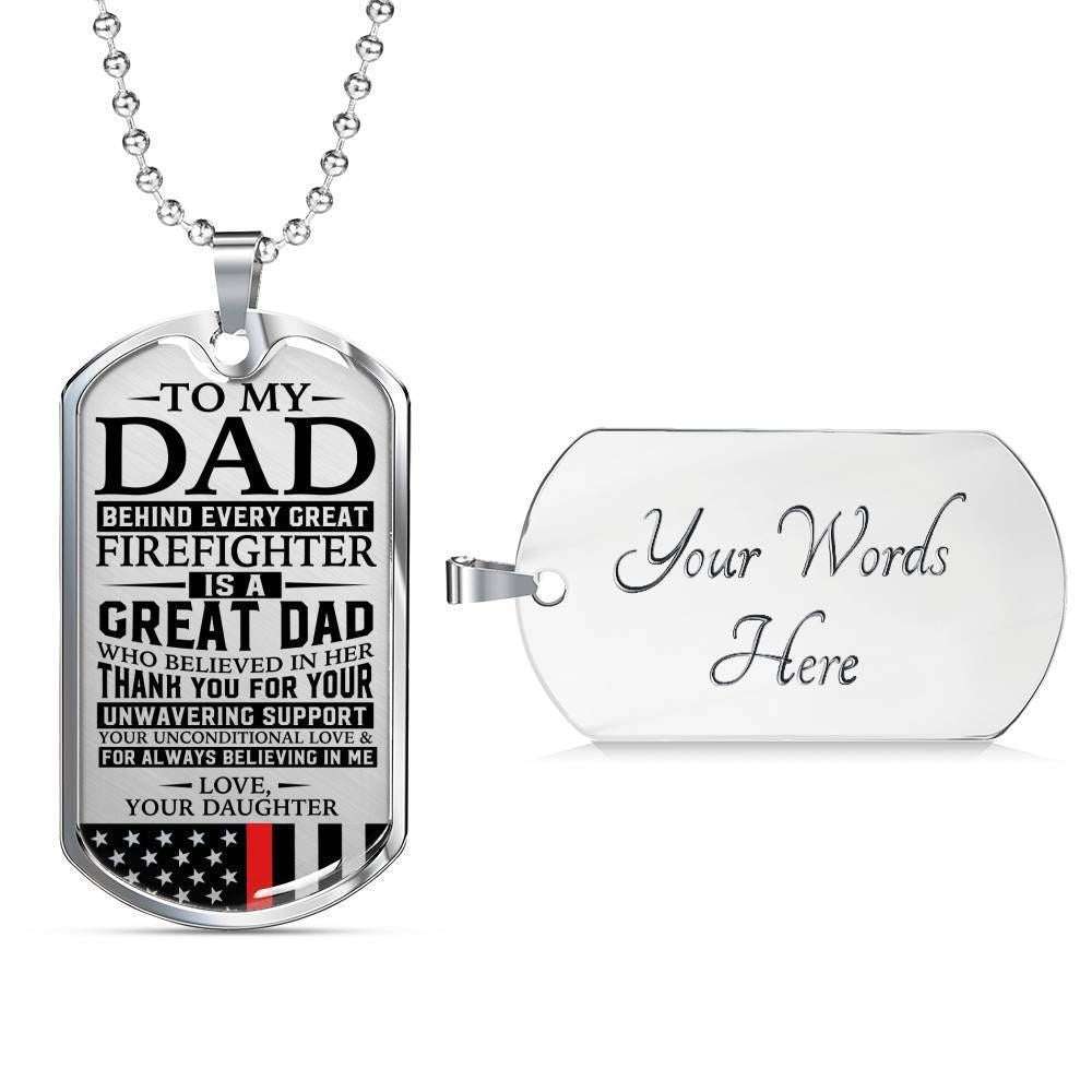 Dad Dog Tag Custom Picture, Father’S Day Dog Tag Firefighter’S Dad Unconditional Love Daughter Dog Tag Necklace Father's Day Rakva