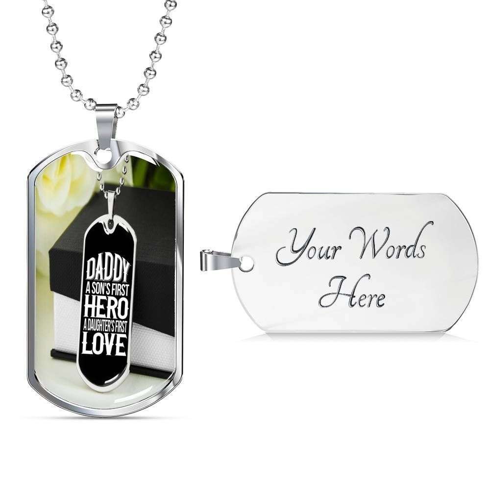 Dad Dog Tag Custom Picture, Father’S Day Dog Tag For Father Dog Tag Necklace Silver Necklace A Father Is A Real Hero Father's Day Rakva