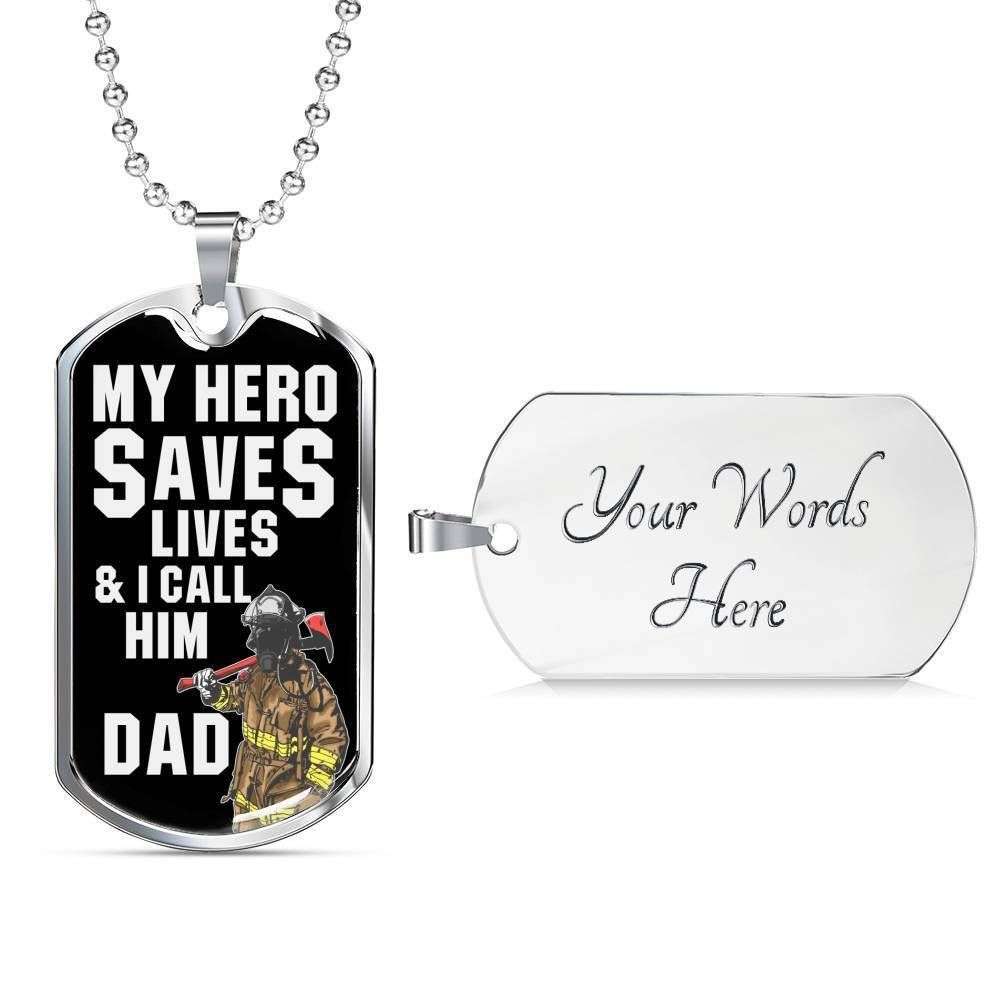 Dad Dog Tag Custom Picture, Father’S Day Dog Tag For The Fireman Dad My Hero Save Lives Dog Tag Necklace Father's Day Rakva