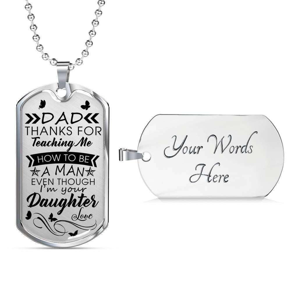 Dad Dog Tag Custom Picture, Father’S Day Dog Tag Giving Dad Thanks For Teaching Me Everything Dog Tag Necklace Father's Day Rakva