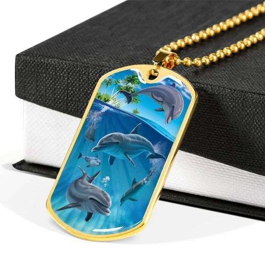 Dad Dog Tag Custom Picture Father’S Day, Dolphins And Friends Dog Tag Necklace For Daddy Father's Day Rakva