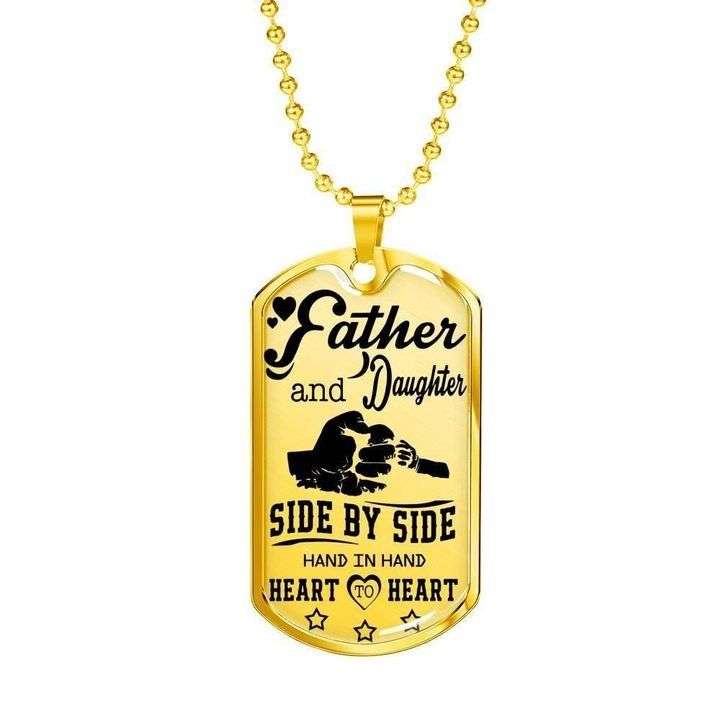 Dad Dog Tag Custom Picture Father’S Day, Father And Daughter Side By Side Hand In Hand Dog Tag Necklace Gift For Dad Father's Day Rakva