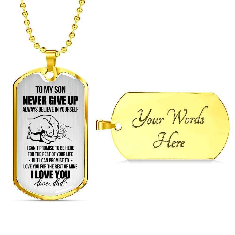 Dad Dog Tag, Custom Picture Father’S Day Gift Dad Gift For Son Engraved Dog Tag Military Chain Necklace Never Give Up Dog Tag Father's Day Rakva