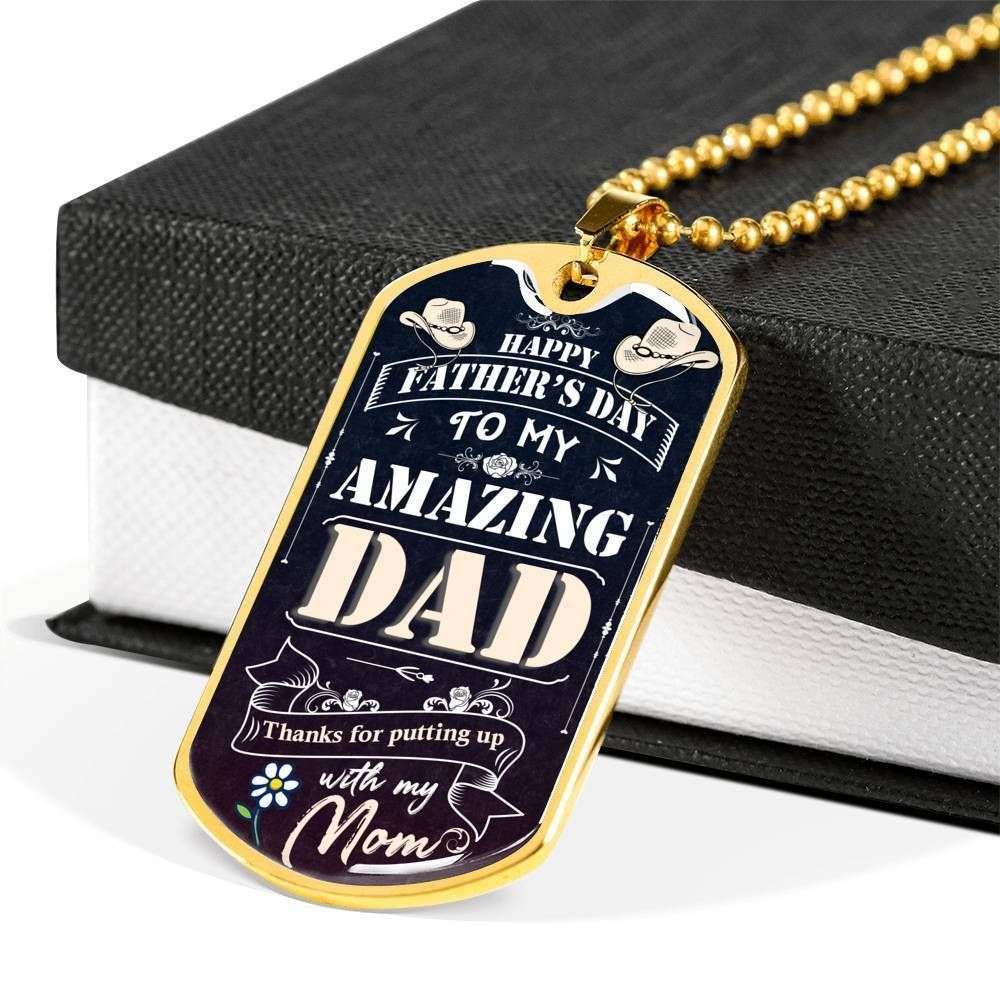 Dad Dog Tag Custom Picture Father’S Day Gift, Dog Tag Military Chain Necklace Gift For Dad Thanks For Putting Up With My Mom Dog Tag Father's Day Rakva