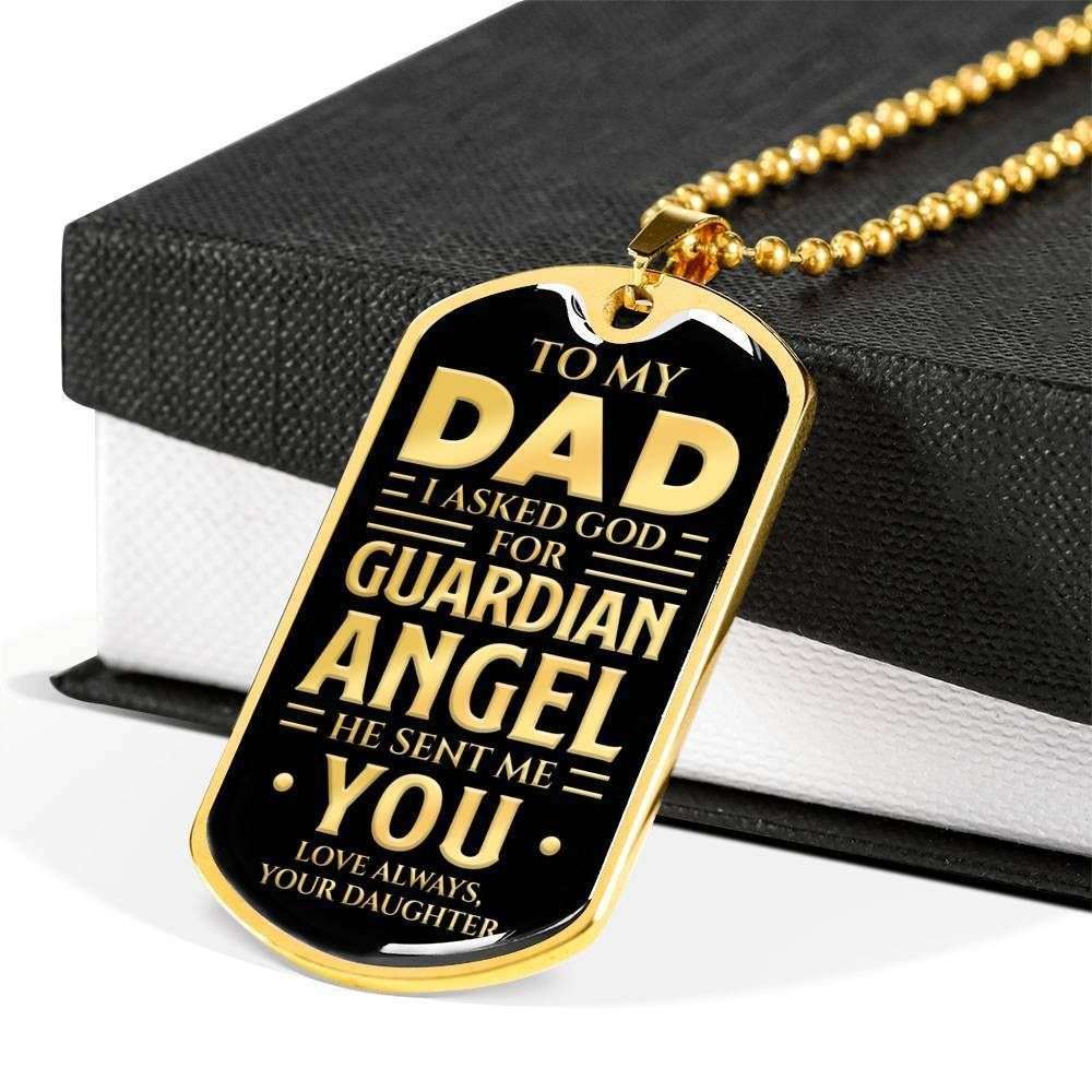 Dad Dog Tag Custom Picture Father’S Day Gift, God Sent Me An Angel You Dog Tag Military Chain Necklace For Dad Dog Tag Father's Day Rakva