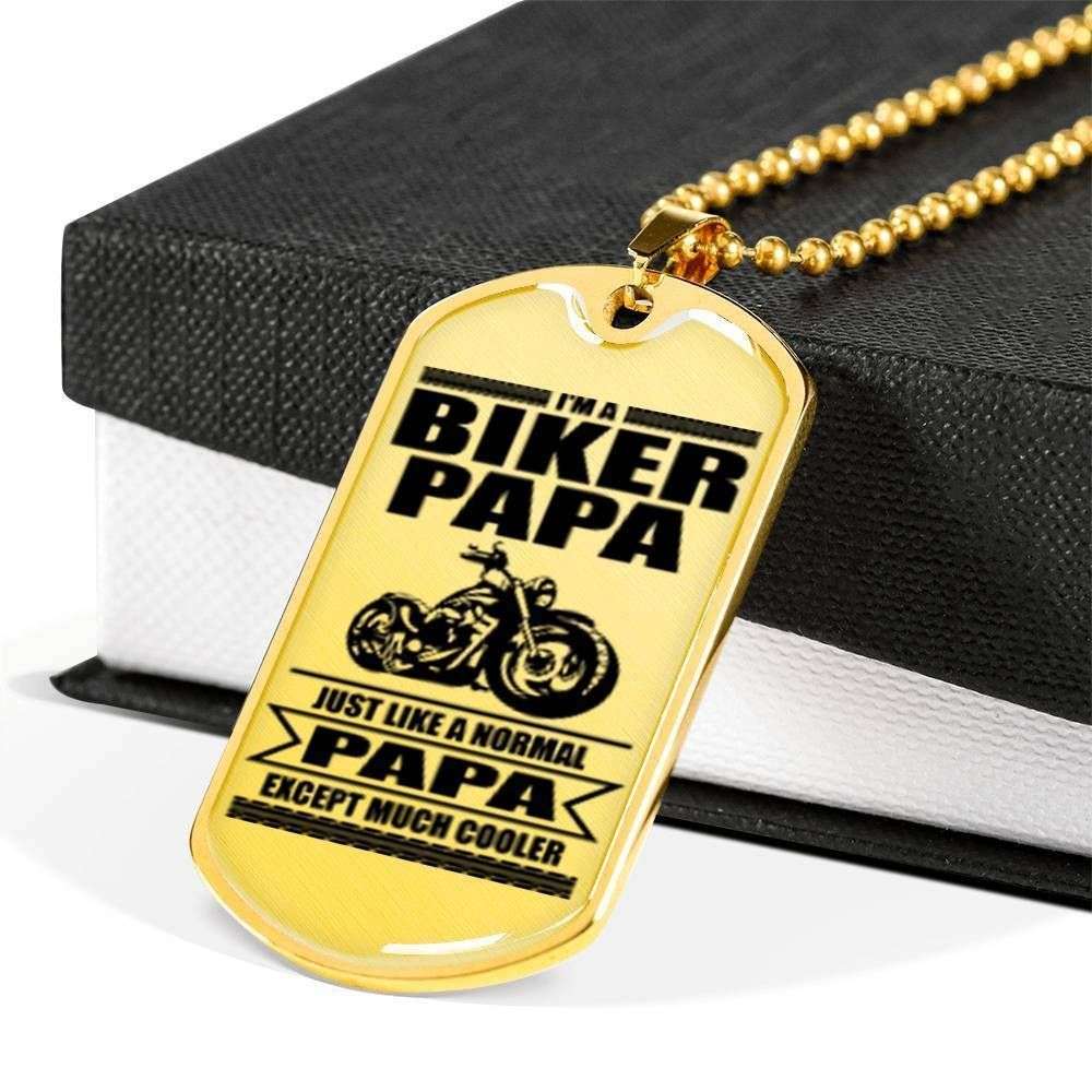 Dad Dog Tag Custom Picture Father’S Day Gift, I’M A Biker Papa Dog Tag Military Chain Necklace For Dad Dog Tag Father's Day Rakva