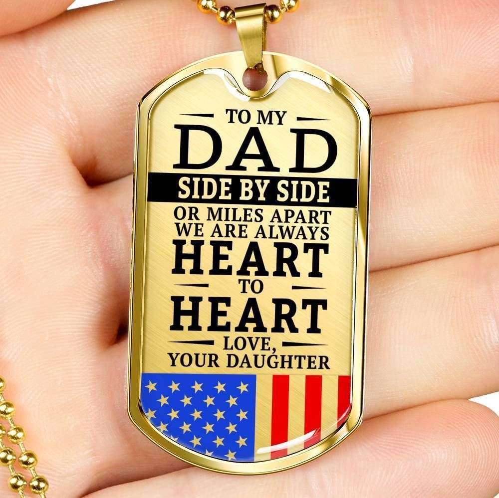 Dad Dog Tag Custom Picture Father’S Day Gift, Military Daughter Gift For Dad Silver Dog Tag Military Chain Necklace Heart To Heart Father's Day Rakva