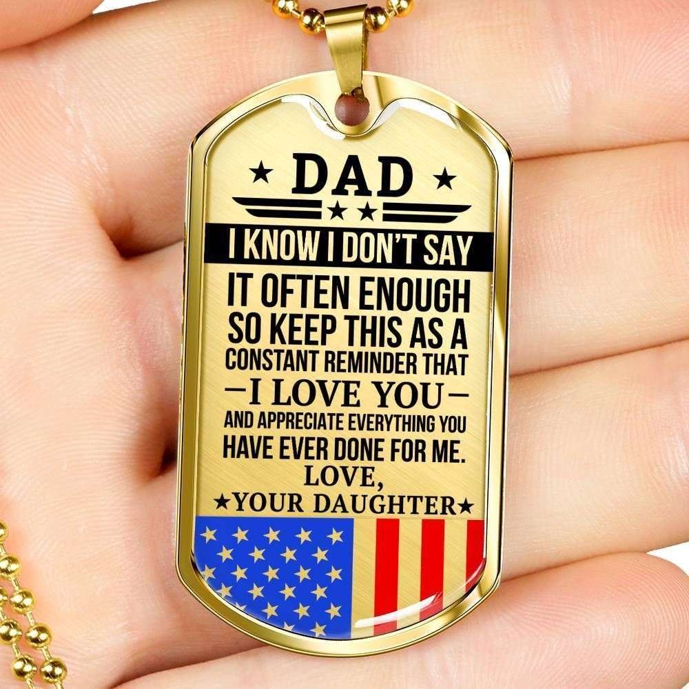 Dad Dog Tag Custom Picture Father’S Day Gift, Military Daughter Gift For Dad Silver Dog Tag Military Chain Necklace Thank You Father's Day Rakva