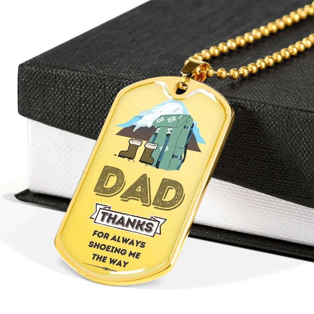 Dad Dog Tag Custom Picture Father’S Day Gift, Mountain Travel Thanks For Always Shoeing Me Dog Tag Military Chain Necklace For Dad Father's Day Rakva