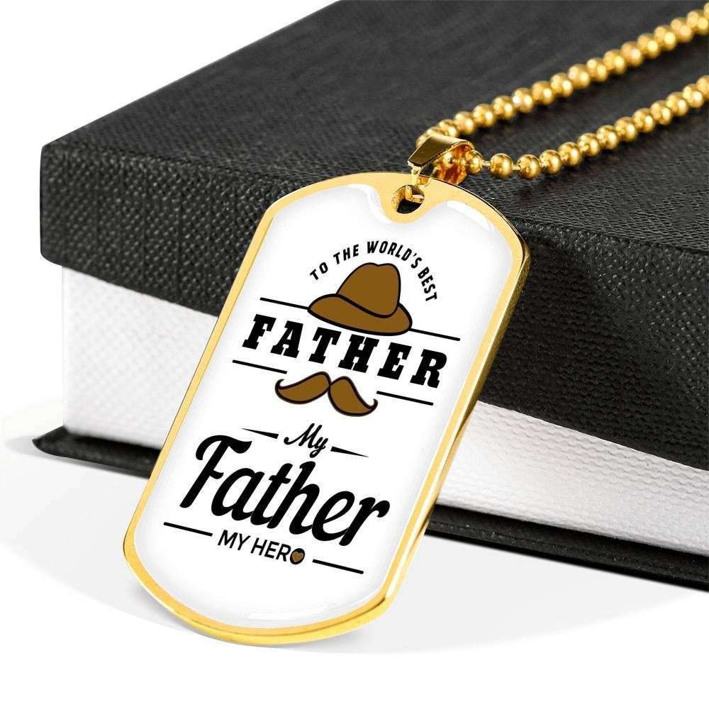 Dad Dog Tag Custom Picture Father’S Day Gift, My Father My Hero Gentle Man Dog Tag Military Chain Necklace Gift For Papa Father's Day Rakva