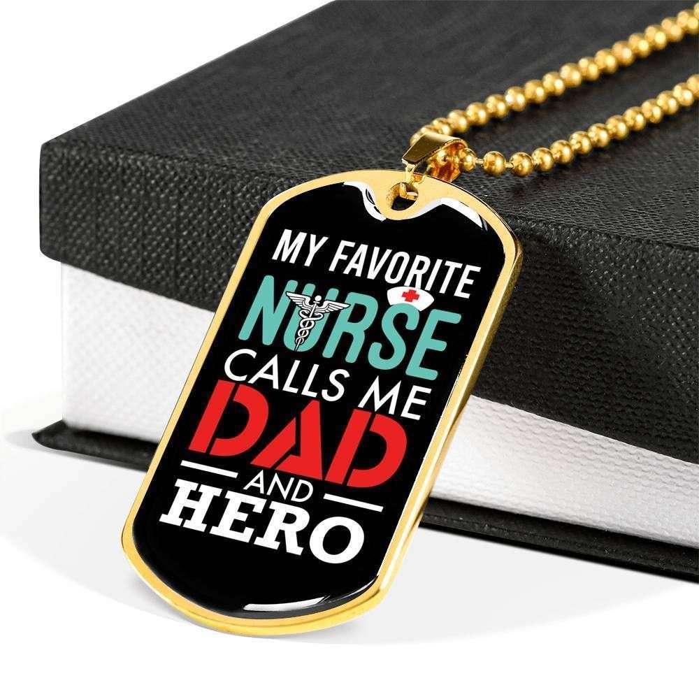 Dad Dog Tag Custom Picture Father’S Day Gift, My Favorite Nurse Calls Me Dad And Hero Dog Tag Military Chain Necklace For Dad Father's Day Rakva