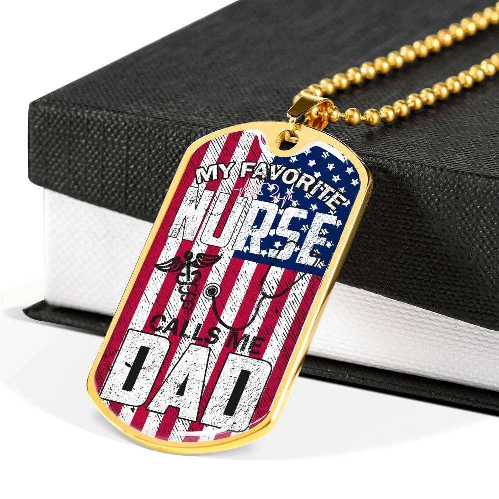 Dad Dog Tag Custom Picture Father’S Day Gift, My Favorite Nurse Calls Me Dad Fathers Day Gifts Dad Dog Tag Military Chain Necklace Father's Day Rakva