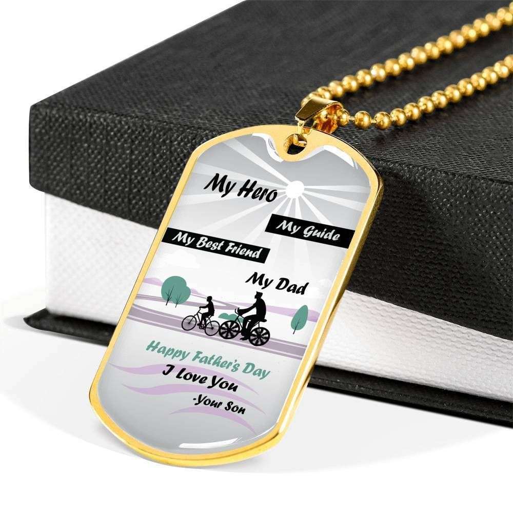 Dad Dog Tag Custom Picture Father’S Day Gift, My Hero My Guide Dog Tag Military Chain Necklace Gift For Daddy Dog Tag Father's Day Rakva