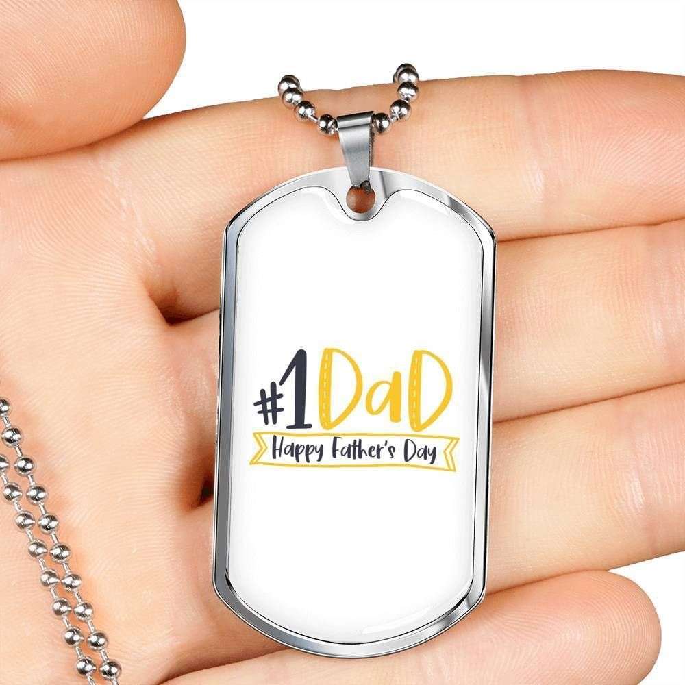 Dad Dog Tag Custom Picture Father’S Day Gift, Number One Dad Happy Father’S Day For Dad Dog Tag Military Chain Necklace Father's Day Rakva