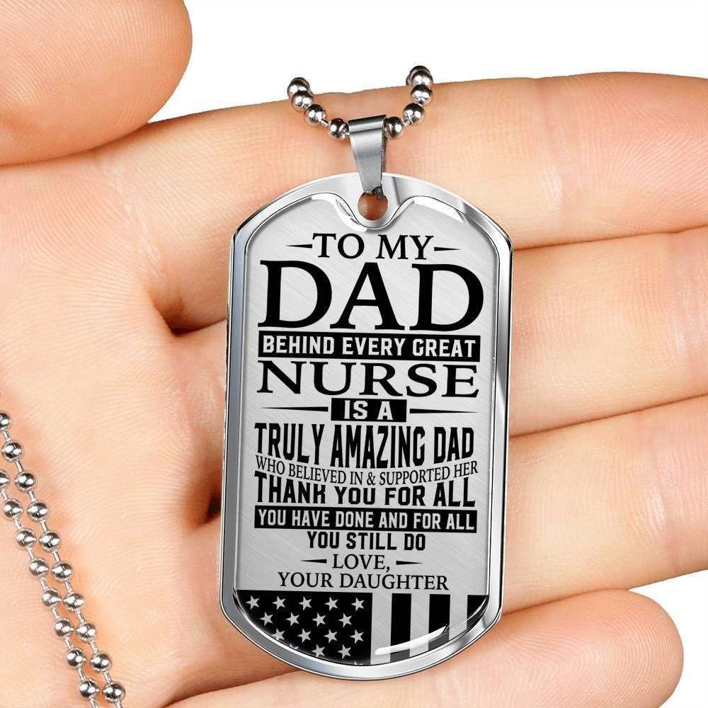 Dad Dog Tag Custom Picture Father’S Day Gift, Nurse’S Dad “ Thank You For All You Do “ Love Daughter Dog Tag Military Chain Custom Picture Engraved Father's Day Rakva