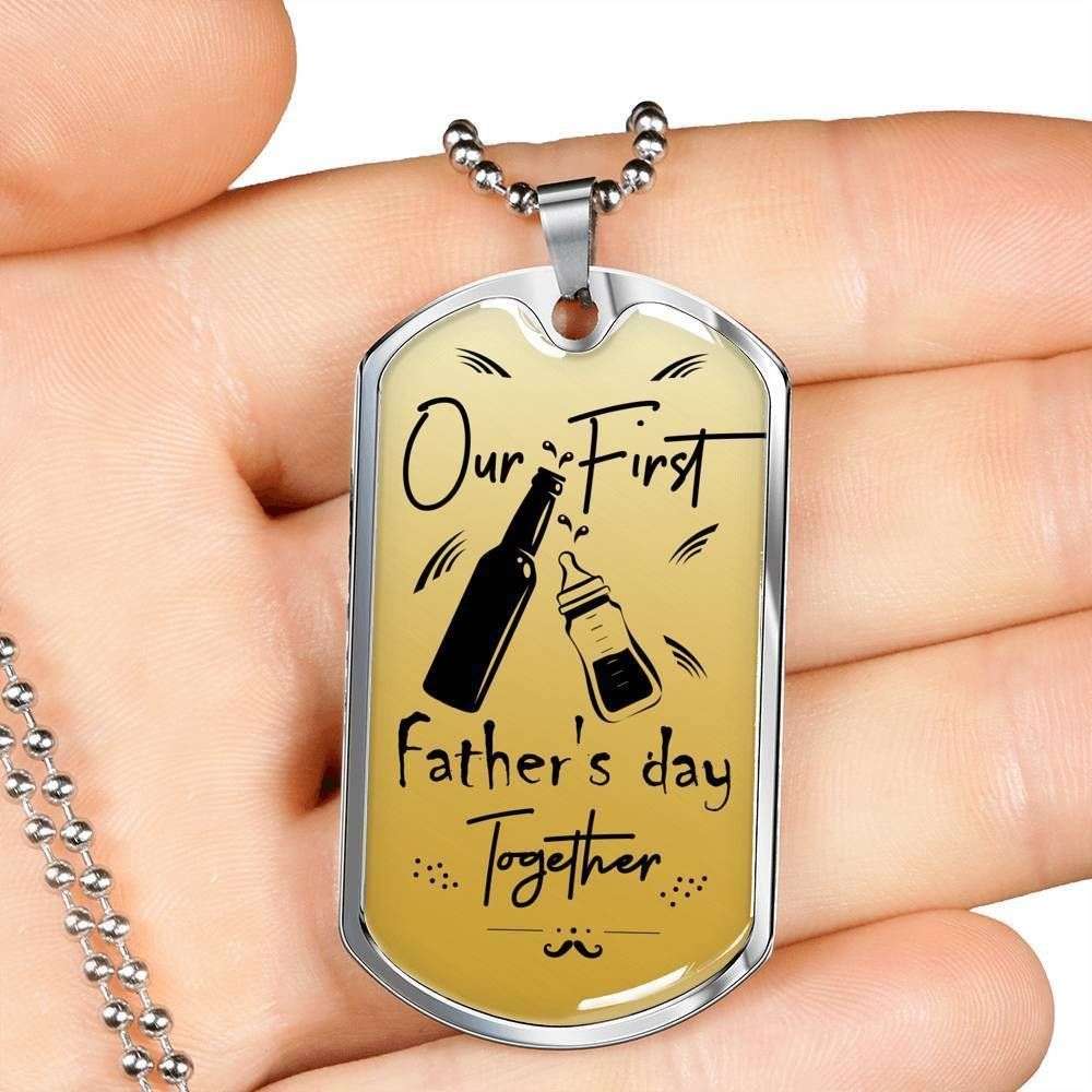 Dad Dog Tag Custom Picture Father’S Day Gift, Our First Father’S Day Together Dog Tag Military Chain Necklace Gift For Men Father's Day Rakva