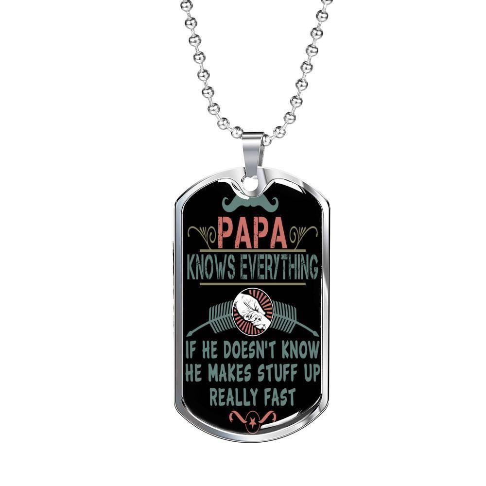 Dad Dog Tag Custom Picture Father’S Day Gift, Papa Knows Everything Dog Tag Military Chain Necklace For Dad Father's Day Rakva