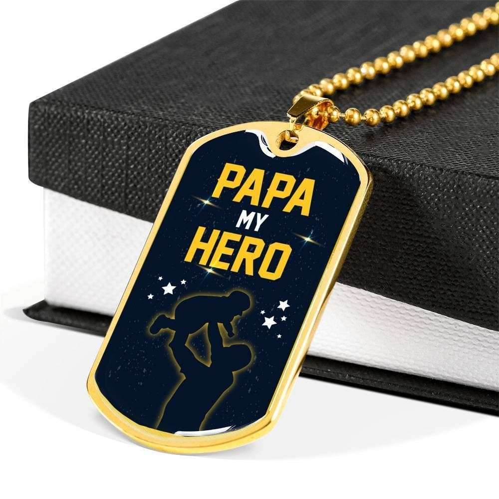 Dad Dog Tag Custom Picture Father’S Day Gift, Papa My Hero Dog Tag Military Chain Necklace Gift For Men Father's Day Rakva